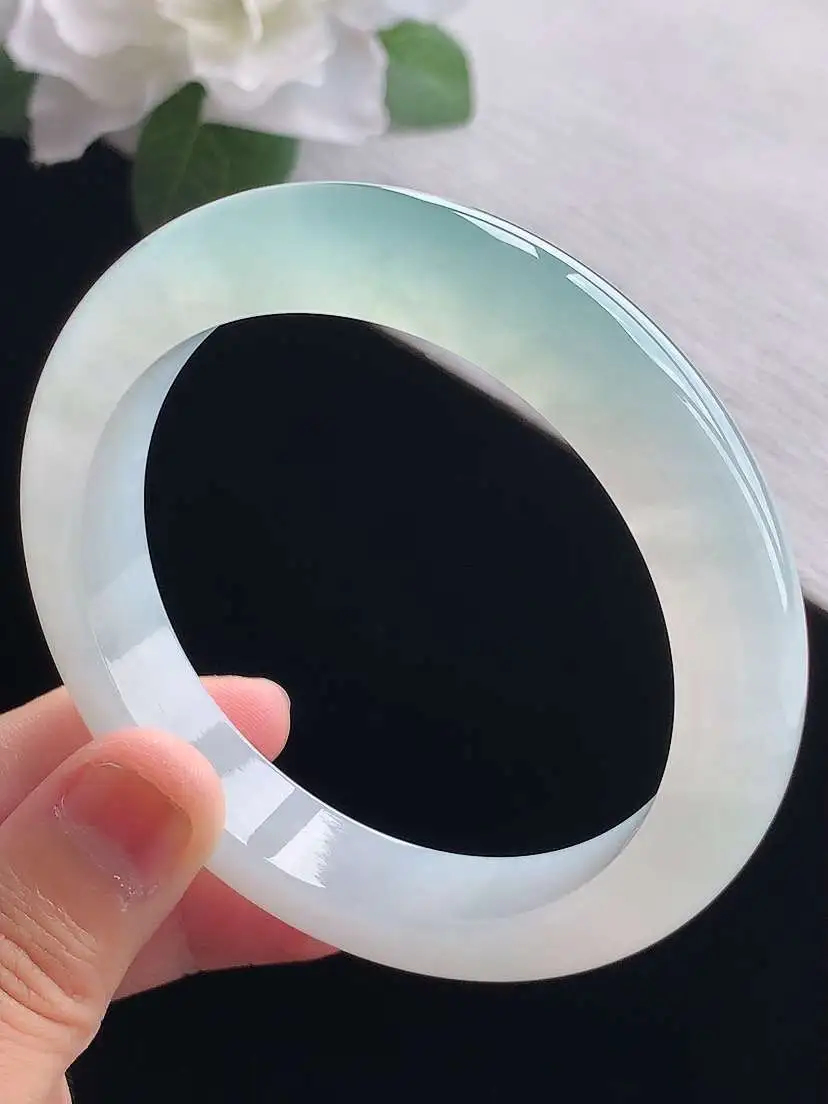 a货翡翠老坑冰种晴水正装正圈手镯58-59圈口  尺寸58.8×11.5×9mm 重量63.83g 