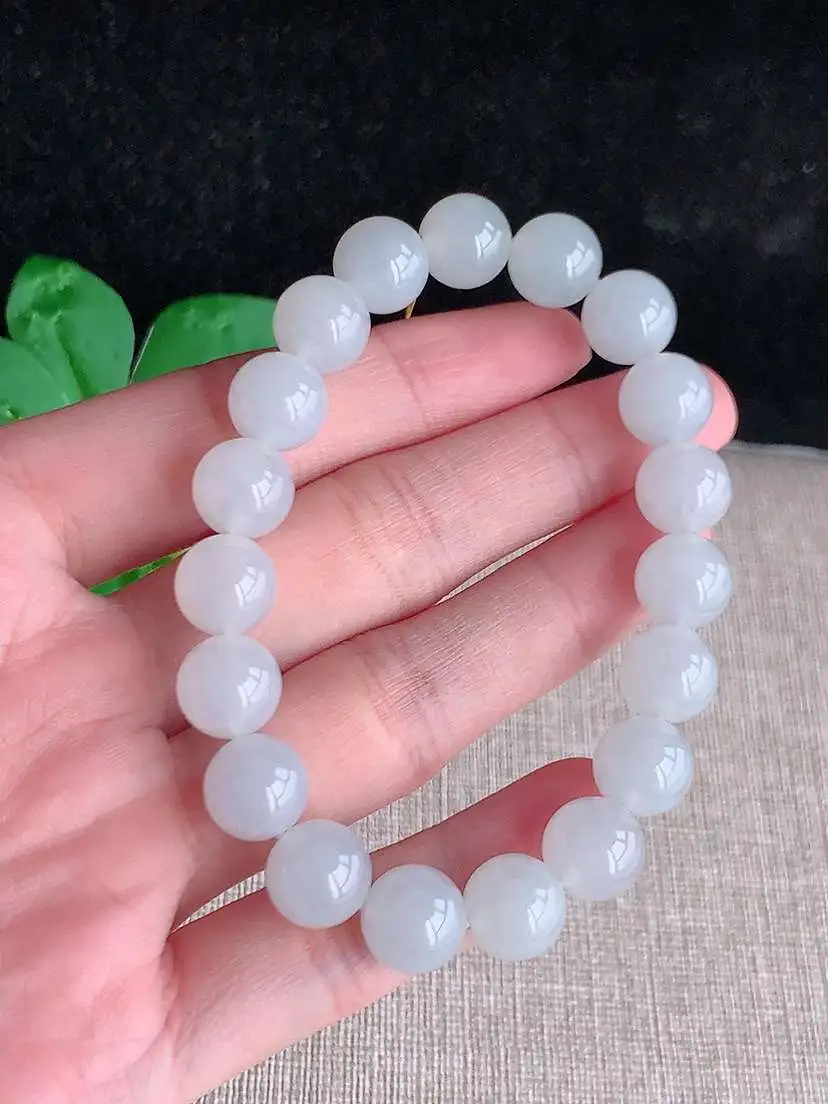 a货翡翠老坑冰种白月光圆珠佛珠手串19颗  尺寸9.7mm 重量33.30g 0917