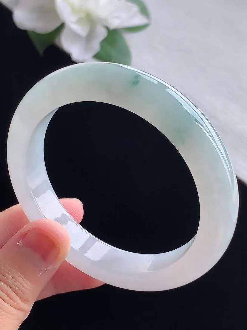 a货翡翠老坑冰种飘花正装正圈手镯55-56圈口 尺寸55.5×11.7×8.6mm 重量59.78g 0917