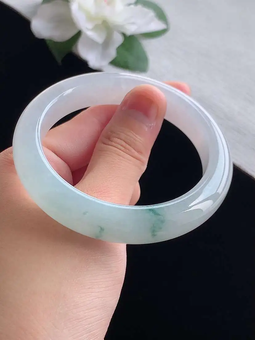 a货翡翠老坑冰种飘花正装正圈手镯55-56圈口 尺寸55.5×11.7×8.6mm 重量59.78g 0917