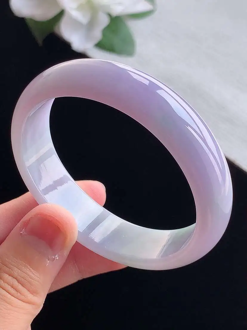 a货翡翠老坑冰润紫罗兰贵妃手镯53-54圈口 尺寸53×48×14.5×6.3mm 重量45.32g 0917