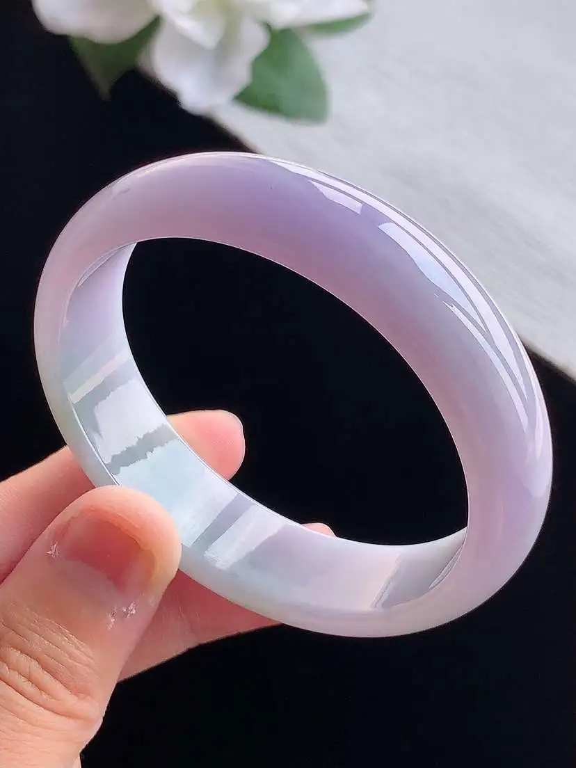 a货翡翠老坑冰润紫罗兰贵妃手镯53-54圈口 尺寸53×48×14.5×6.3mm 重量45.32g