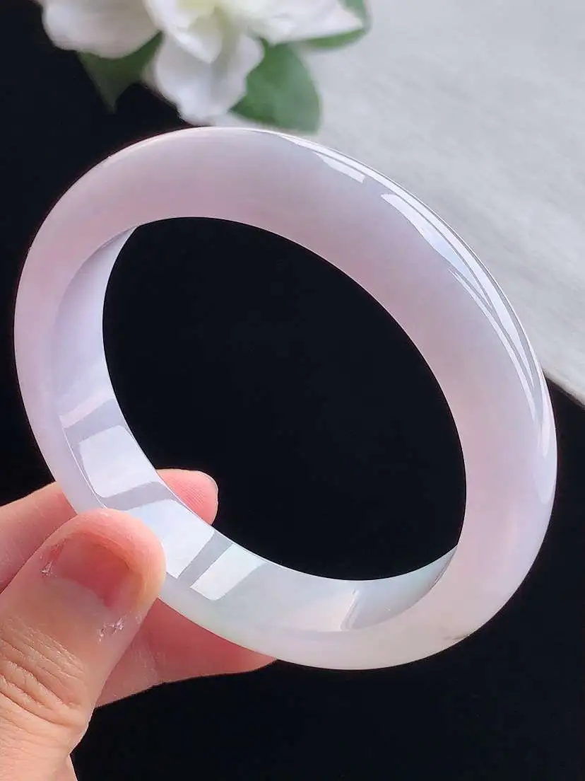 a货翡翠老坑冰种紫罗兰正装正圈手镯57-58圈口  尺寸57.5×12.8×8mm 重量61.46g