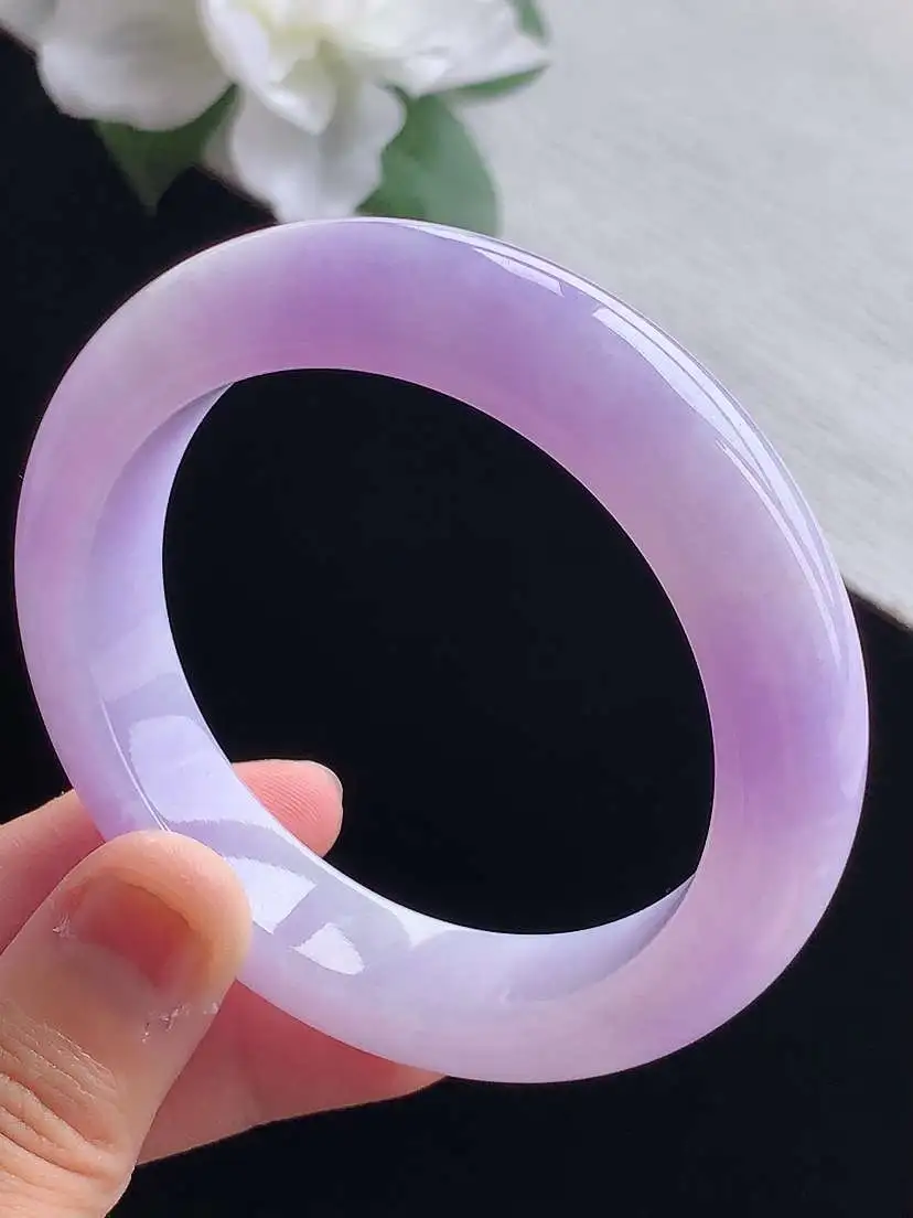 a货翡翠老坑冰种紫罗兰正装正圈手镯54-55圈口  尺寸54.8×12.6×9.5mm 重量68.7