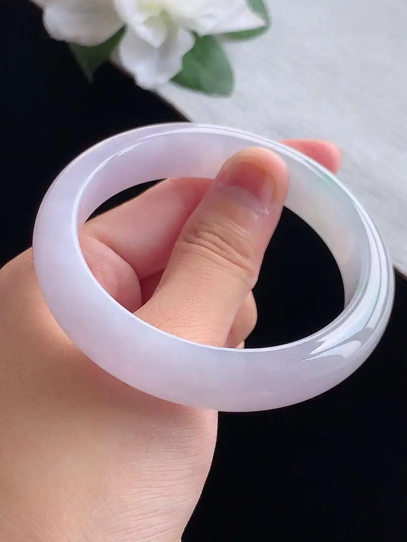 a货翡翠老坑冰种紫罗兰正装正圈手镯57-58圈口  尺寸57.5×12.8×8mm 重量61.46g 0917