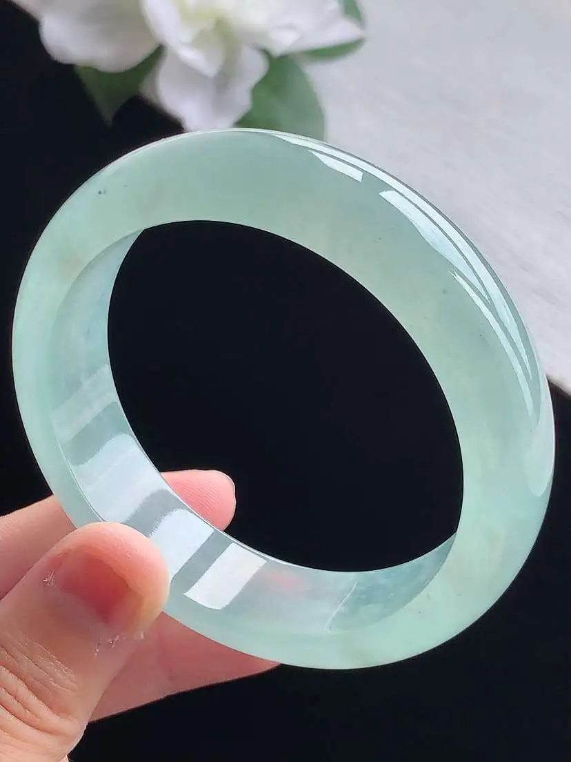 a货翡翠老坑高冰种晴水正装正圈手镯56-57圈口  尺寸56.8×15.8×8mm 重量72.30g