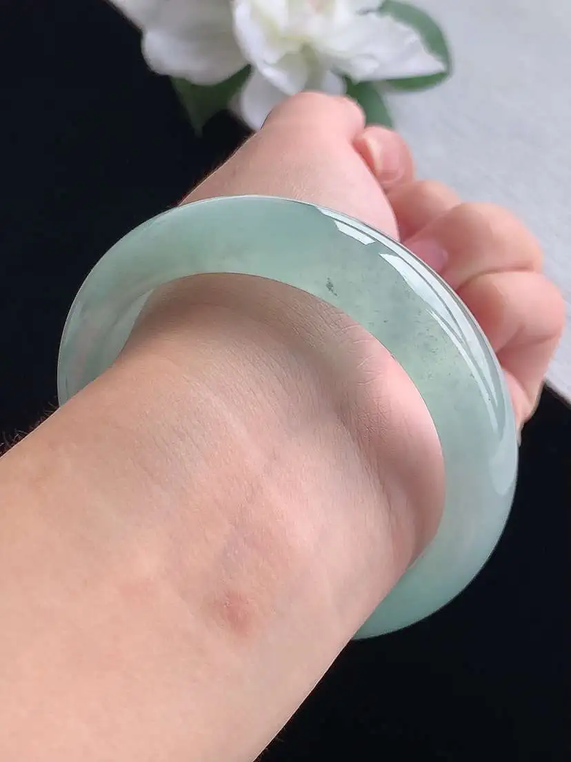 a货翡翠老坑高冰种晴水正装正圈手镯56-57圈口  尺寸56.8×15.8×8mm 重量72.30g 0917