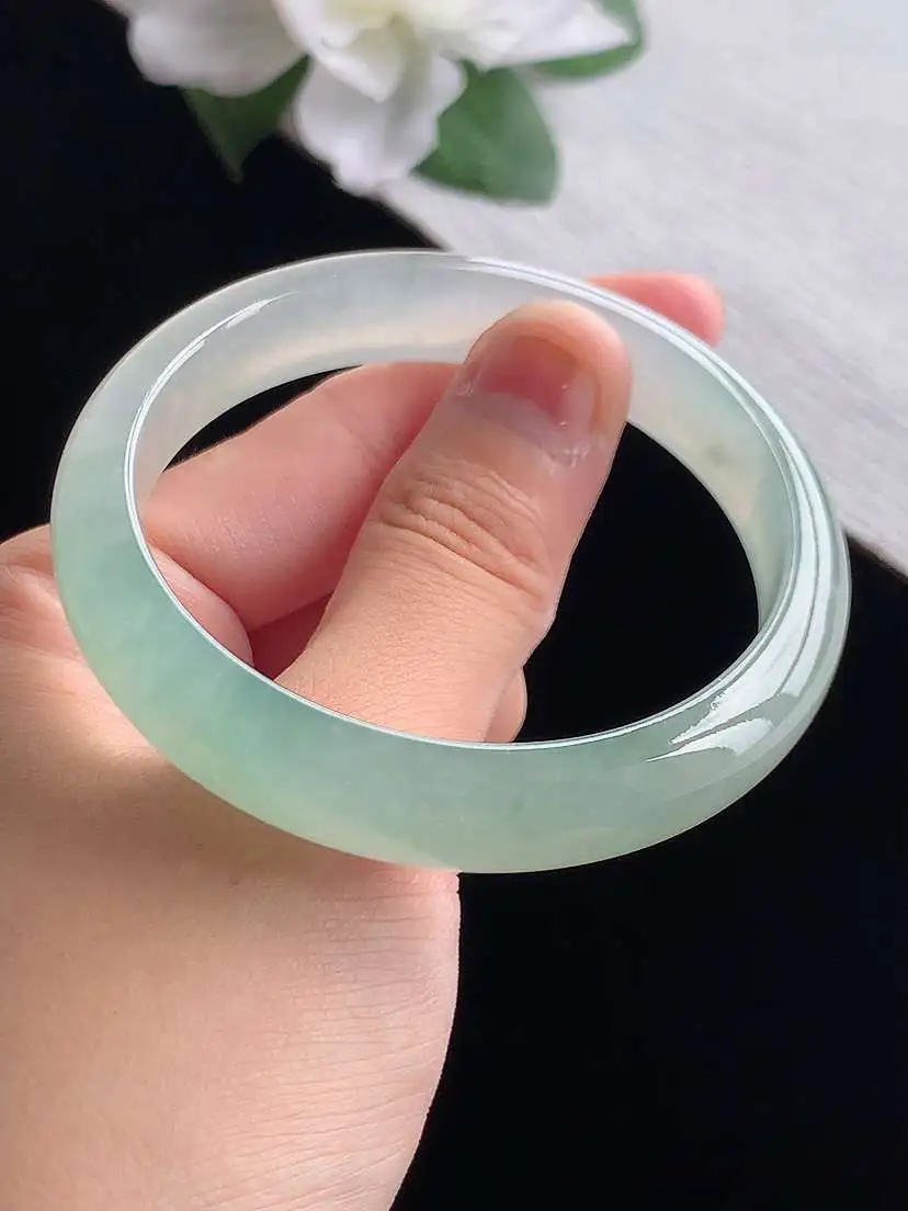 a货翡翠老坑冰种晴水正装正圈手镯54-55圈口  尺寸54.5×11×6.7mm 重量40.03g 0917