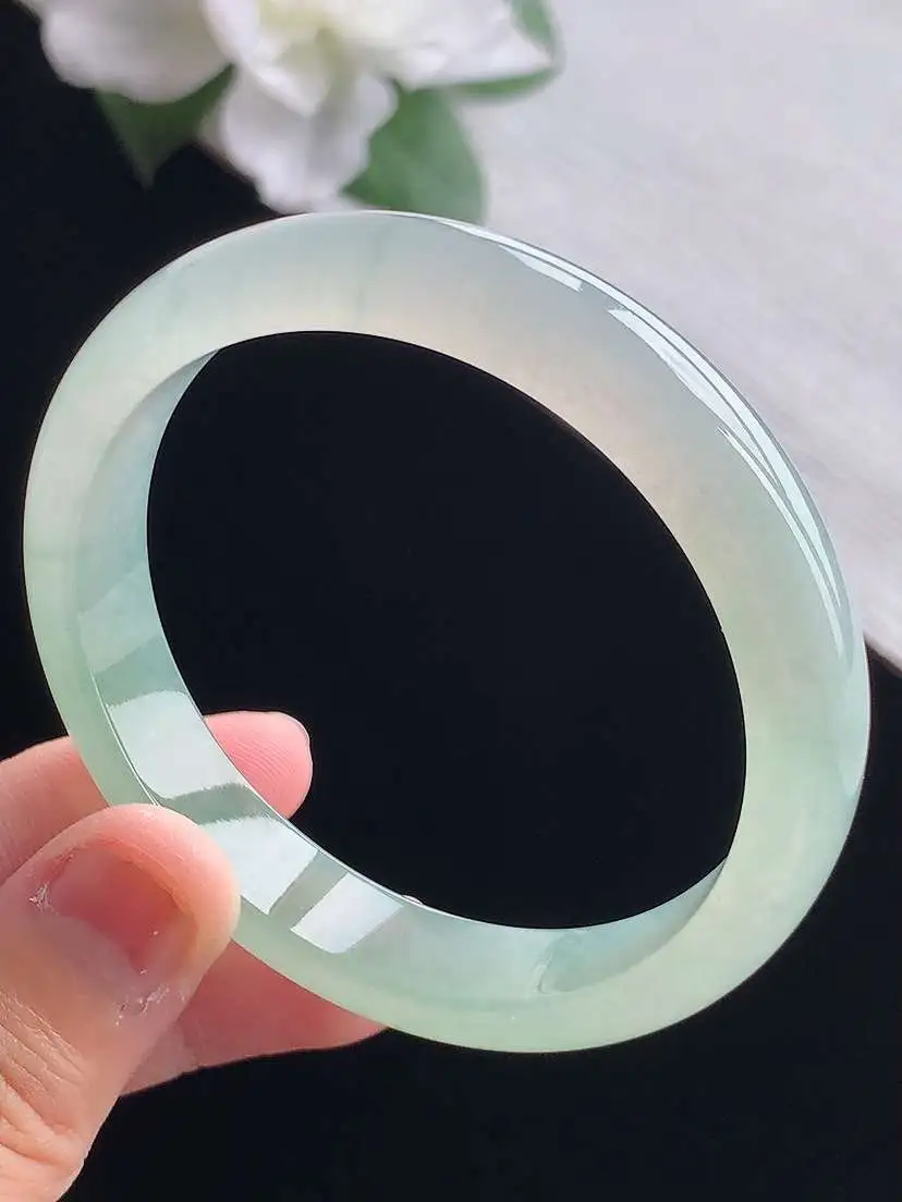 a货翡翠老坑冰种晴水正装正圈手镯54-55圈口  尺寸54.5×11×6.7mm 重量40.03g 0917