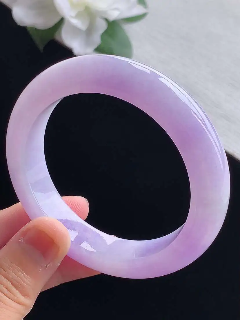 a货翡翠老坑冰种紫罗兰正装正圈手镯54-55圈口  尺寸54.8×12.6×9.5mm 重量68.70g 0917