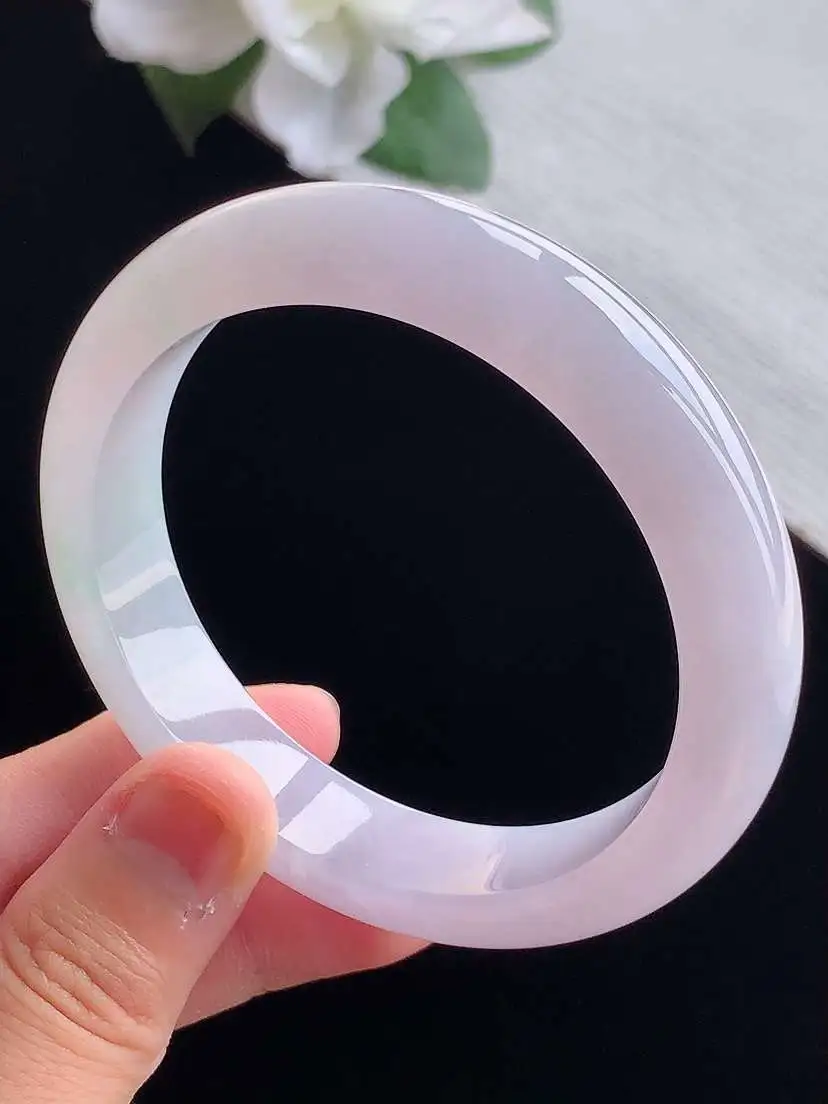 a货翡翠老坑冰种紫罗兰正装正圈手镯57-58圈口  尺寸57.5×12.8×8mm 重量61.46g 0917