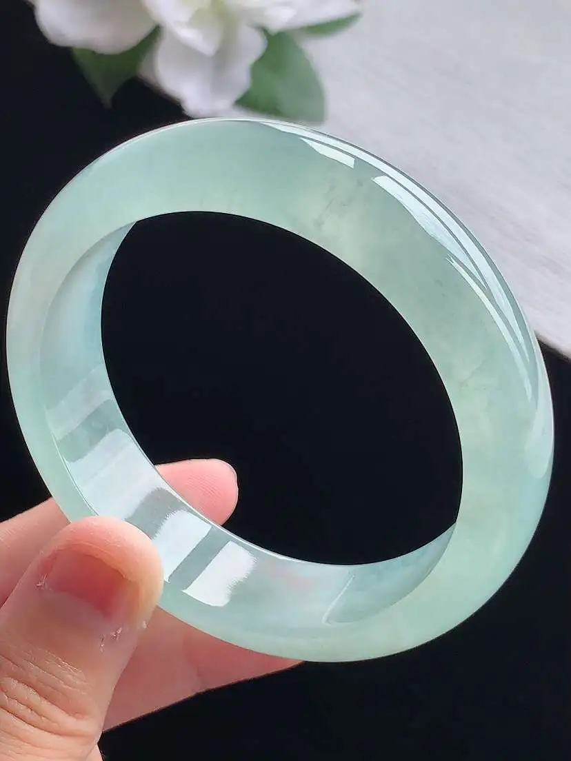 a货翡翠老坑高冰种晴水正装正圈手镯56-57圈口  尺寸56.8×15.8×8mm 重量72.30g