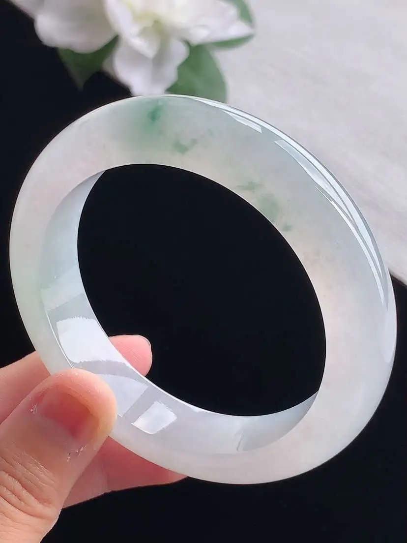 a货翡翠老坑冰种飘花厚装正装正圈手镯57-58圈口 尺寸57×13.8×9.3mm 重量78.20g