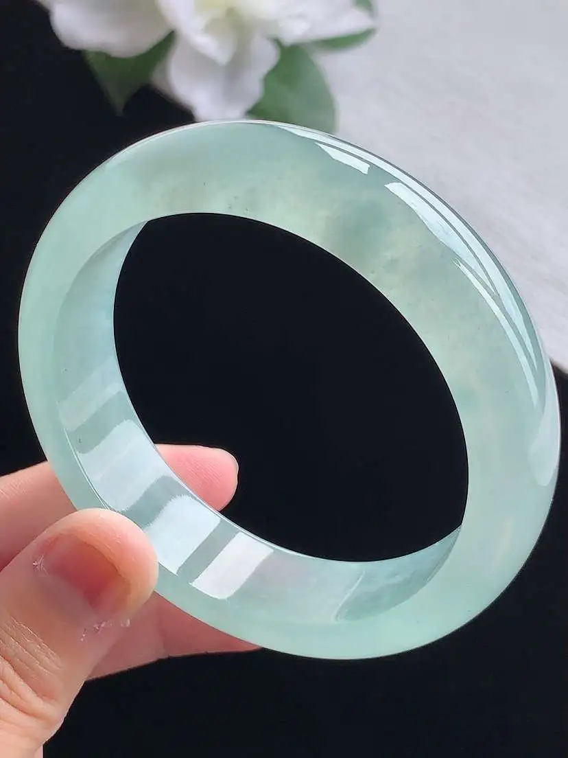 a货翡翠老坑高冰种晴水正装正圈手镯56-57圈口  尺寸56.8×15.8×8mm 重量72.30g 0917