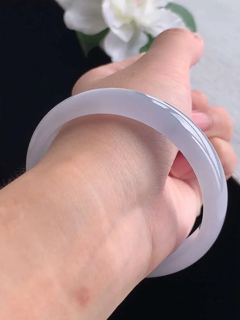 a货翡翠老坑冰种紫罗兰正装正圈手镯58-59圈口  尺寸58.3×12.7×6mm 重量43.00g 0917