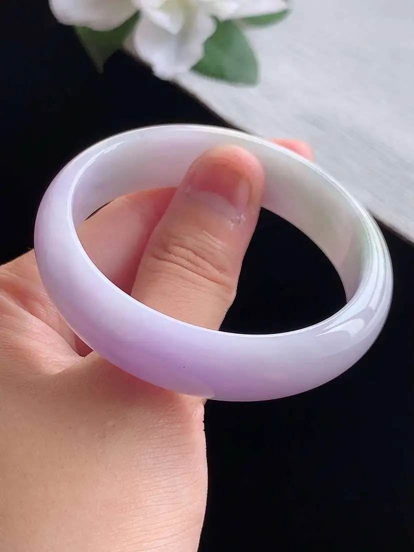 a货翡翠老坑冰润紫罗兰贵妃手镯53-54圈口 尺寸53×48×14.5×6.3mm 重量45.32g 0917