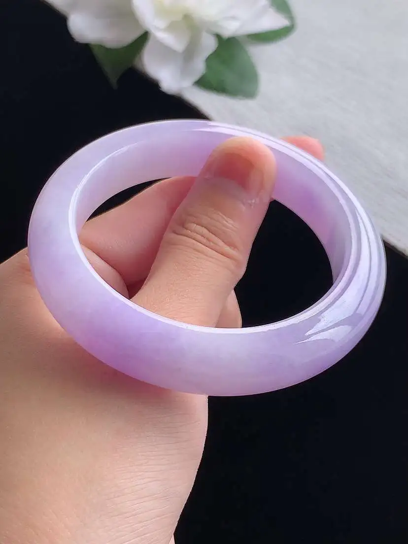 a货翡翠老坑冰种紫罗兰正装正圈手镯54-55圈口  尺寸54.8×12.6×9.5mm 重量68.70g 0917