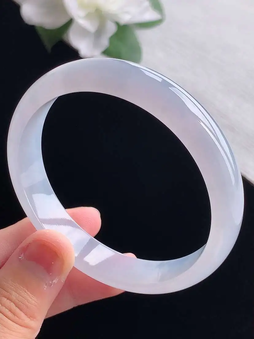 a货翡翠老坑冰种紫罗兰正装正圈手镯58-59圈口  尺寸58.3×12.7×6mm 重量43.00g