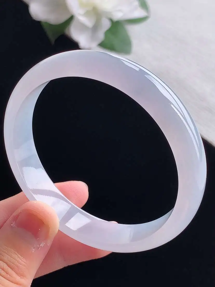 a货翡翠老坑冰种紫罗兰正装正圈手镯58-59圈口  尺寸58.3×12.7×6mm 重量43.00g