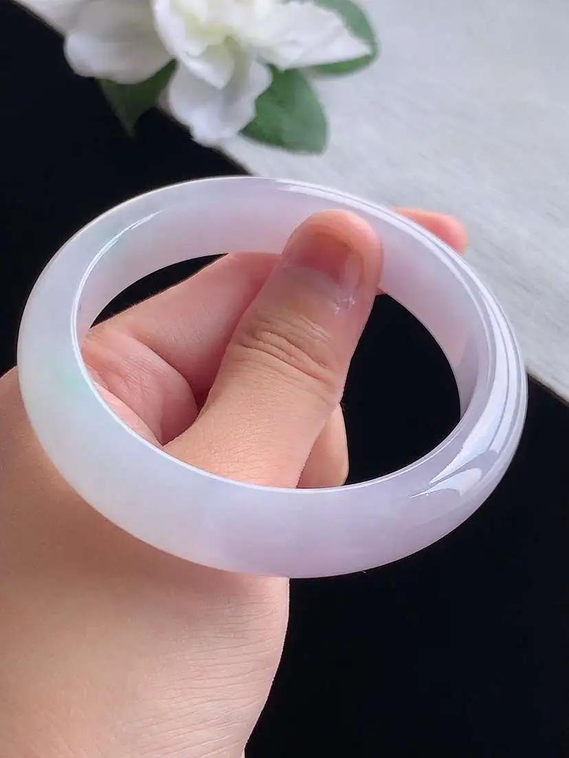a货翡翠老坑冰种紫罗兰正装正圈手镯57-58圈口  尺寸57.5×12.8×8mm 重量61.46g