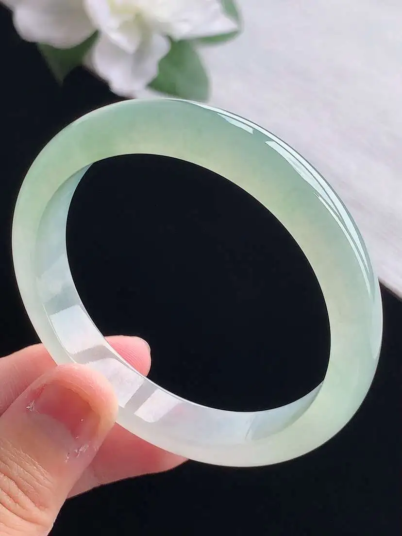 a货翡翠老坑冰种晴水正装正圈手镯54-55圈口  尺寸54.5×11×6.7mm 重量40.03g 