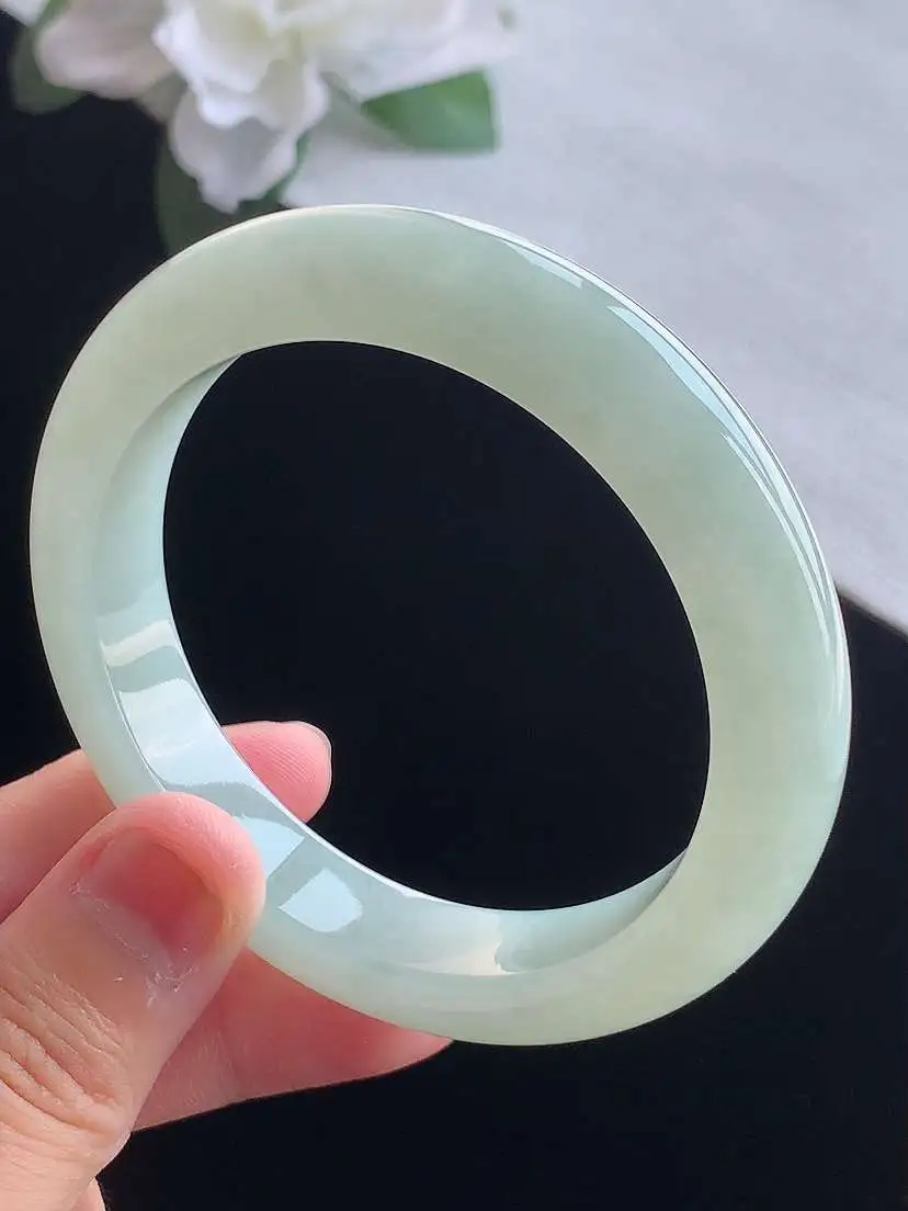 a货翡翠老坑冰种晴底正装正圈手镯54-55圈口  尺寸54.6×11.5×8.8mm 重量56.73g 0918