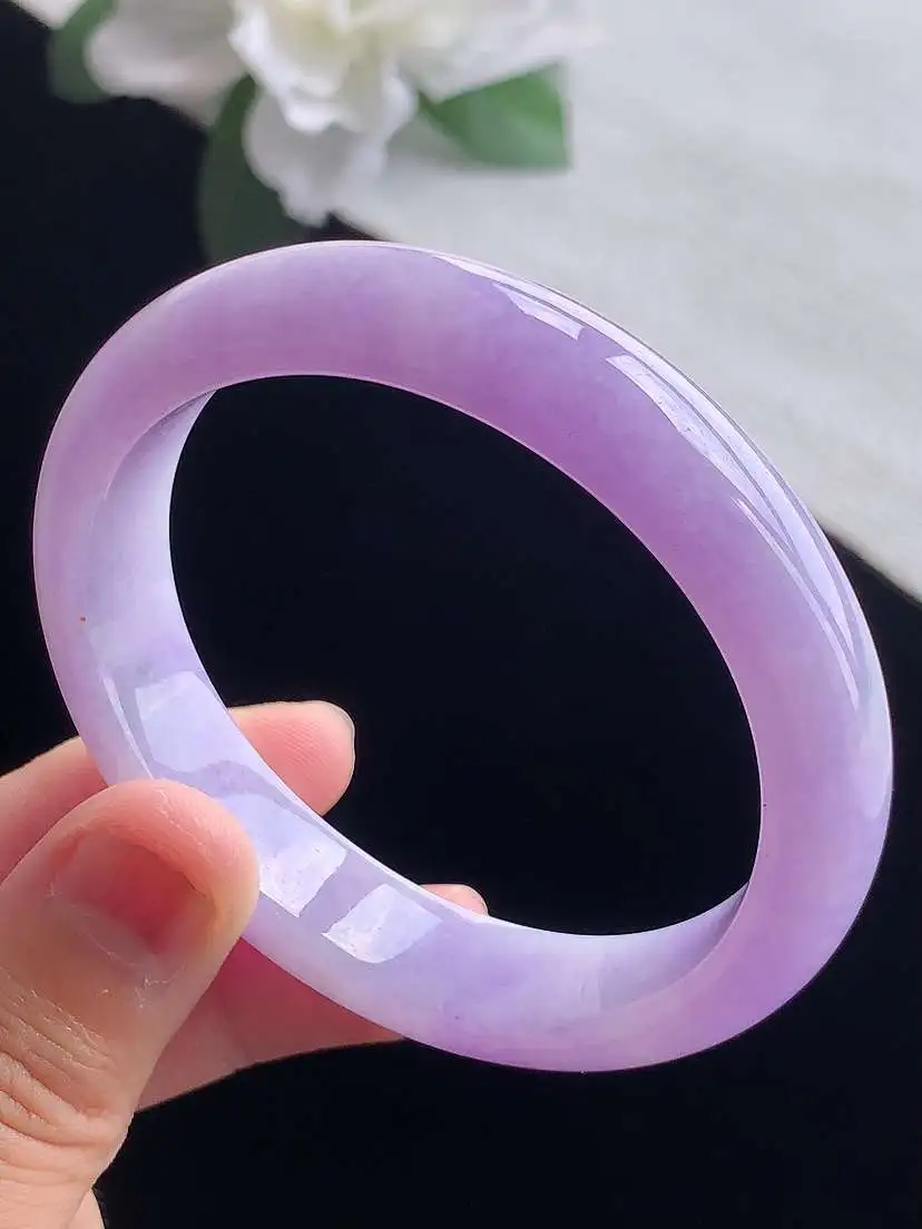 a货翡翠老坑冰种紫罗兰贵妃手镯53-54圈口 尺寸53×49×12×6.8mm 重量44.12g 0