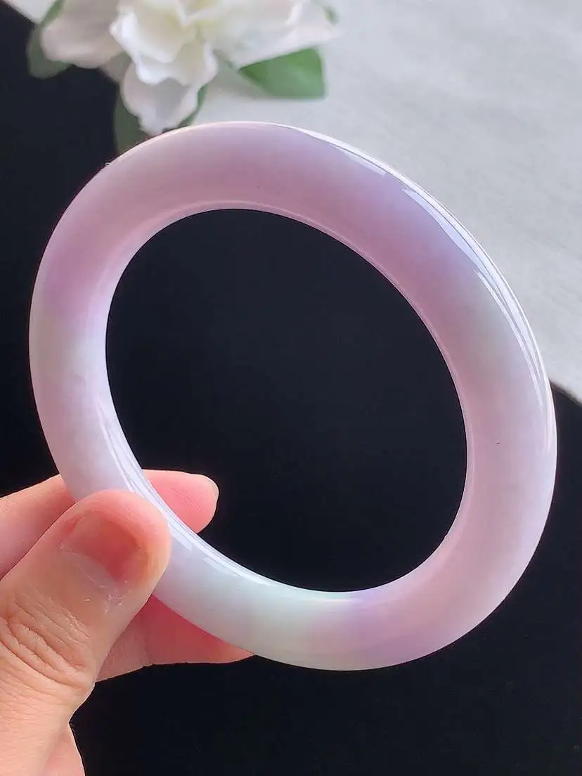 a货翡翠老坑冰润紫罗兰圆条手镯57-58圈口  尺寸57.6×10.8mm 重量66.82g 091