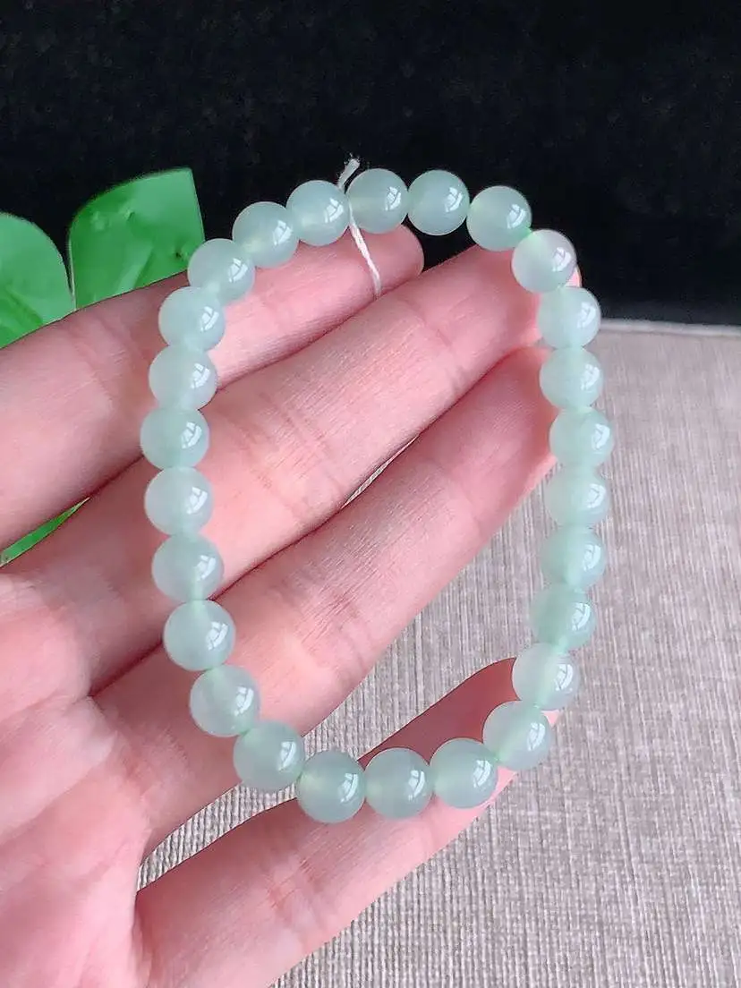 a货翡翠老坑冰种晴水圆珠佛珠手串26颗  尺寸6.7mm 重量14.60g 0919