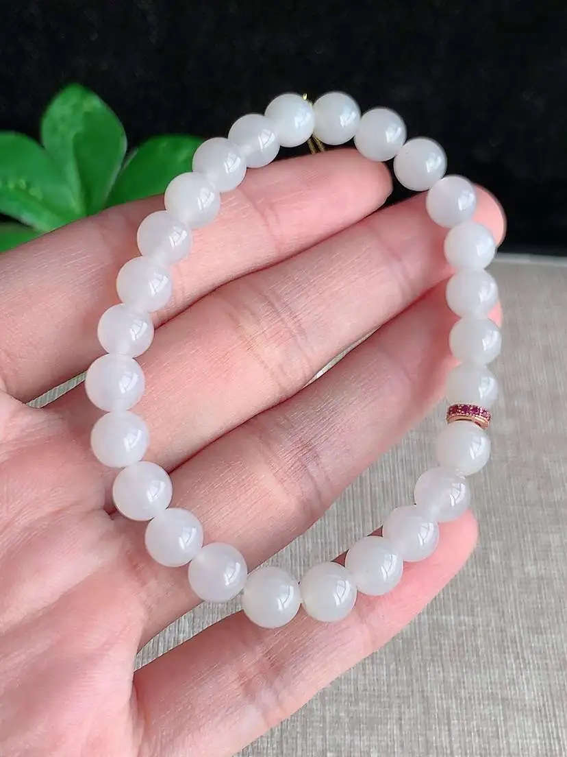 a货翡翠老坑冰种白月光圆珠佛珠手串26颗  尺寸6.8mm 重量15.30g 0921