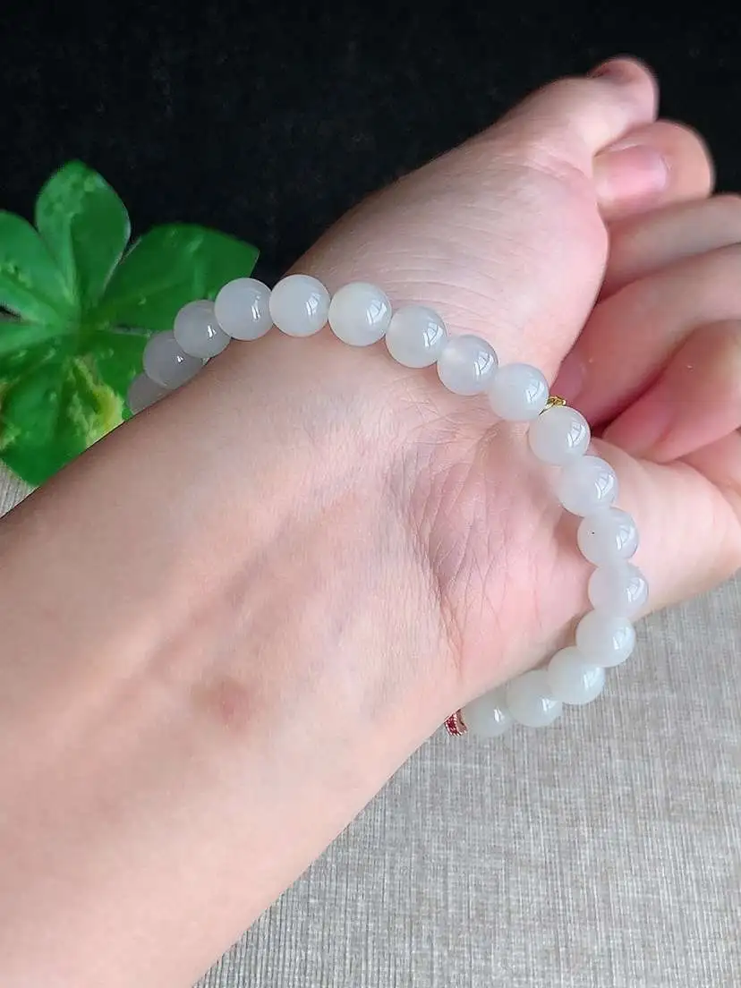 a货翡翠老坑冰种白月光圆珠佛珠手串26颗  尺寸6.8mm 重量15.30g 0921