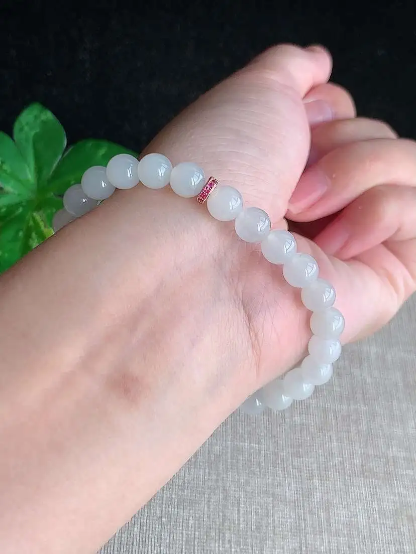 a货翡翠老坑冰种白月光圆珠佛珠手串26颗  尺寸6.8mm 重量15.30g 0921
