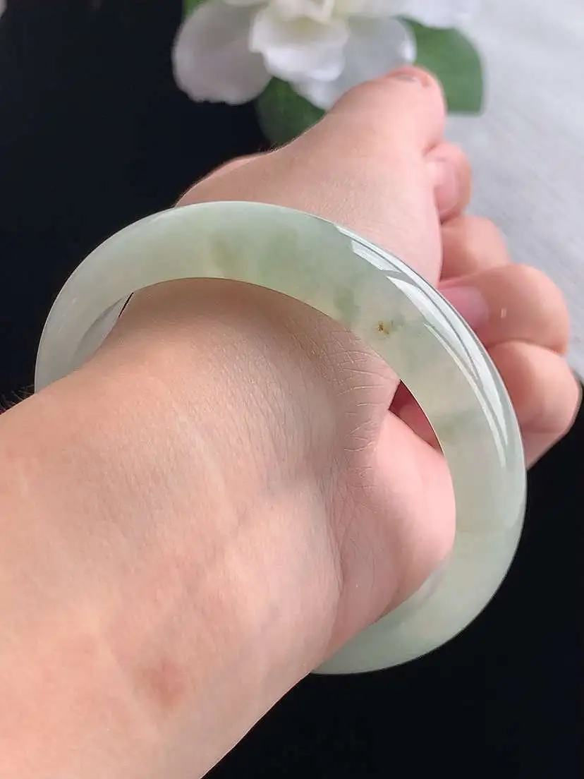 a货翡翠老坑冰种晴水正装正圈手镯58-59圈口  尺寸58.2×14.2×7mm 重量57.30g 0923