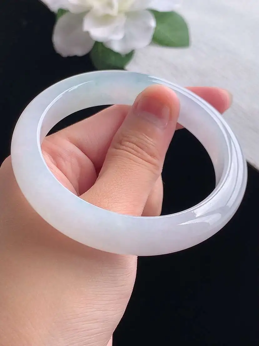 a货翡翠老坑冰种飘花正装正圈手镯57-58圈口  尺寸57.8×12.2×8mm 重量58.25g 0923