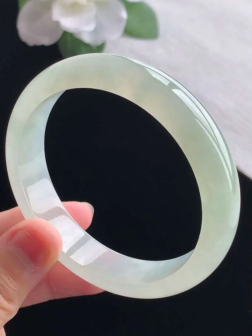 a货翡翠老坑冰种晴水正装正圈手镯58-59圈口  尺寸58.2×14.2×7mm 重量57.30g 0923