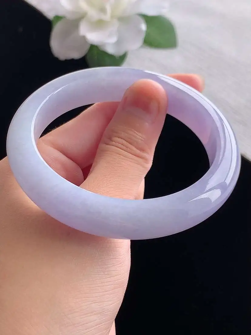 a货翡翠老坑冰种紫罗兰贵妃手镯58-59圈口  尺寸58.2×53.3×12.5×8.5mm 重量62.38g 0923