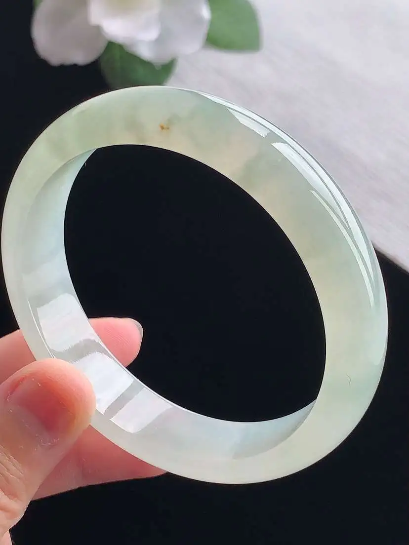a货翡翠老坑冰种晴水正装正圈手镯58-59圈口  尺寸58.2×14.2×7mm 重量57.30g 