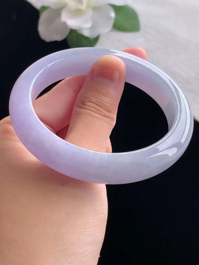 a货翡翠老坑冰种紫罗兰贵妃手镯58-59圈口  尺寸58.2×53.3×12.5×8.5mm 重量62.38g 0923