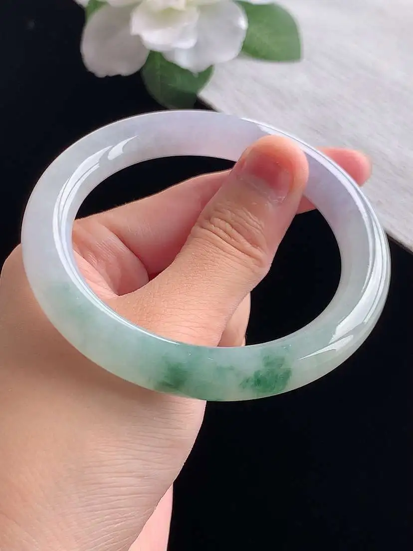 a货翡翠老坑冰种紫罗兰飘花圆条手镯57-58圈口  尺寸57×9.8mm 重量54.16g 0923
