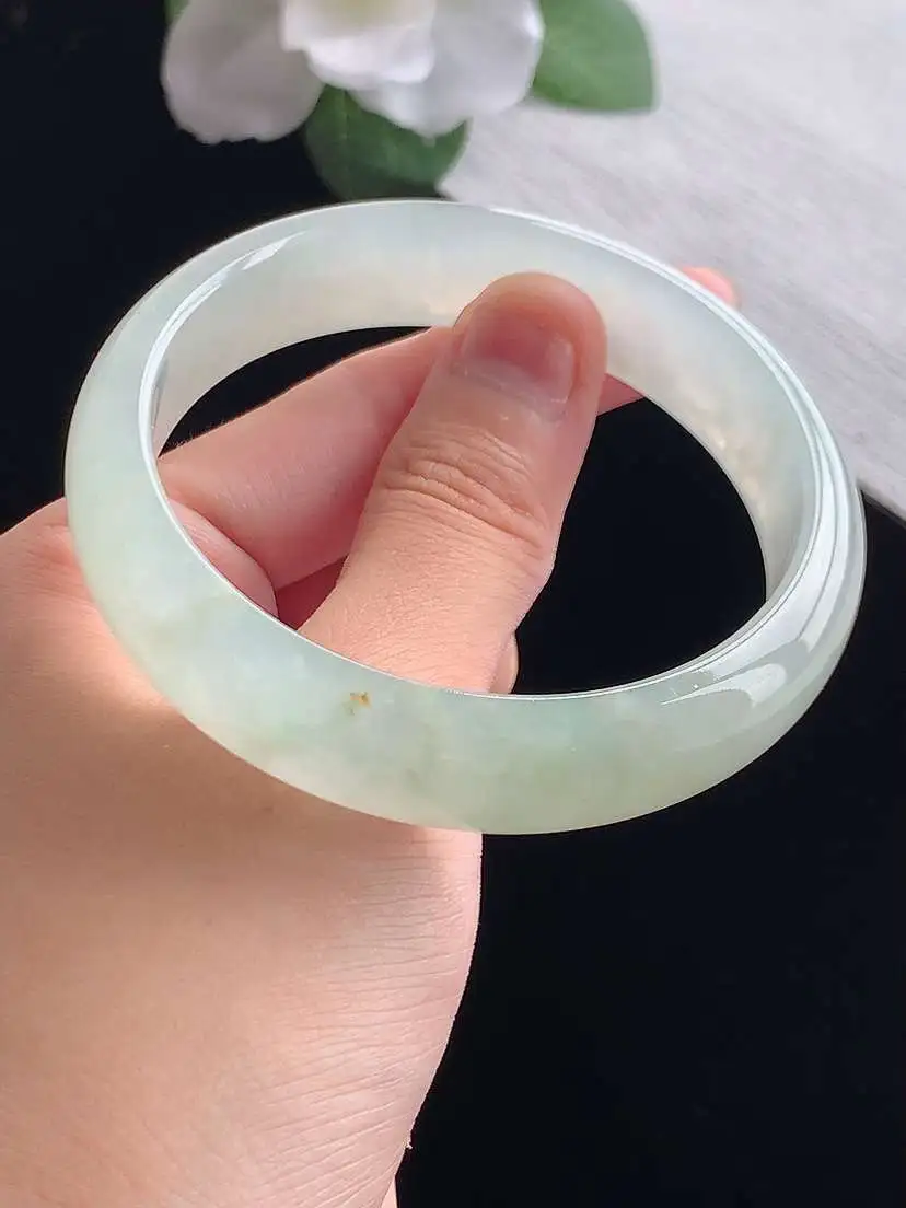 a货翡翠老坑冰种晴水正装正圈手镯58-59圈口  尺寸58.2×14.2×7mm 重量57.30g 0923