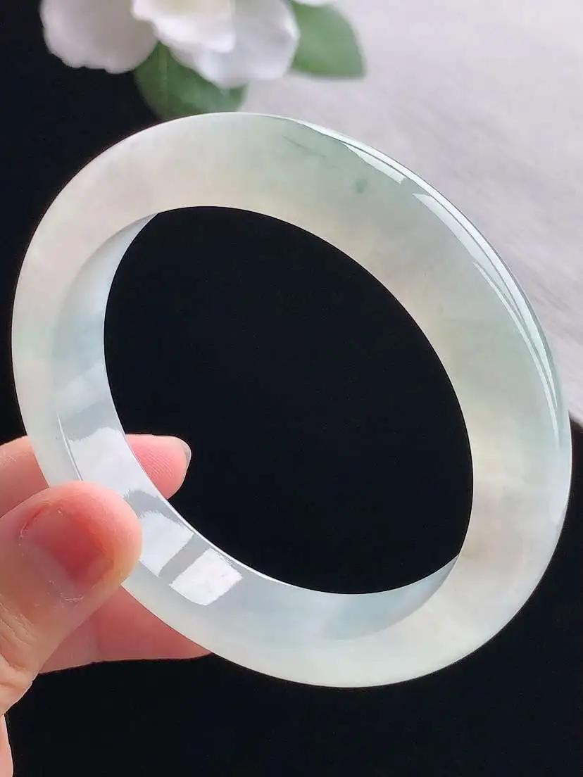 a货翡翠老坑冰种飘花正装正圈手镯57-58圈口 尺寸57.5×12.2×8.5mm 重量65.70g 0924