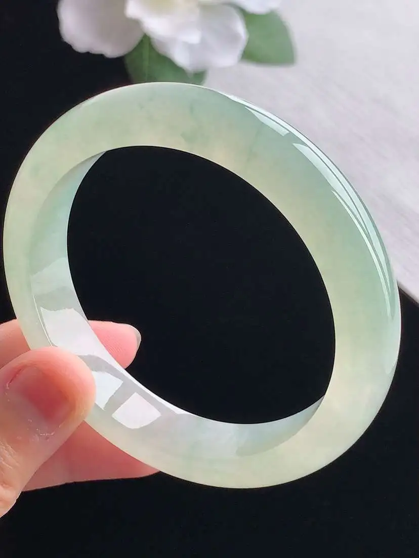 a货翡翠老坑冰种晴水正装正圈手镯56-57圈口 尺寸56.2×12.3×8.2mm 重量58.96g 0924