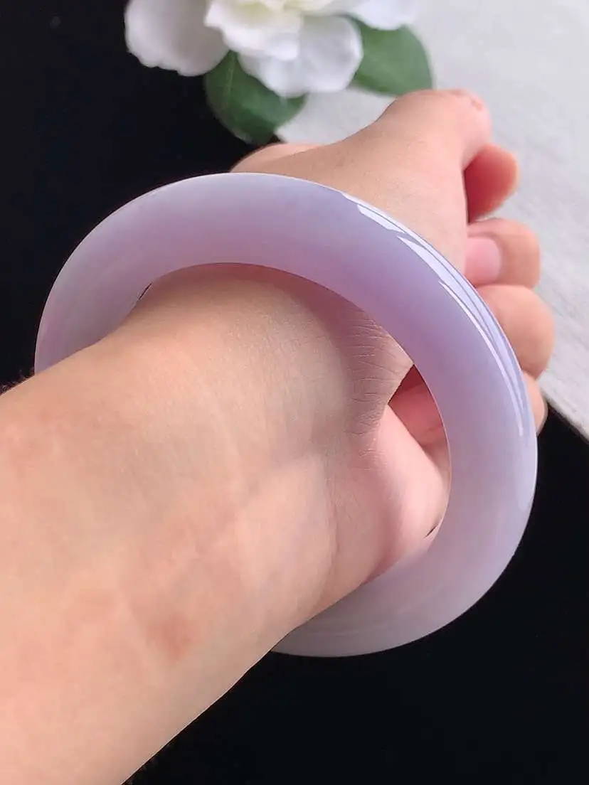 a货翡翠老坑冰种紫罗兰厚装正装正圈手镯55-56圈口  尺寸55.5×12×10.6mm 重量78.25g 0924