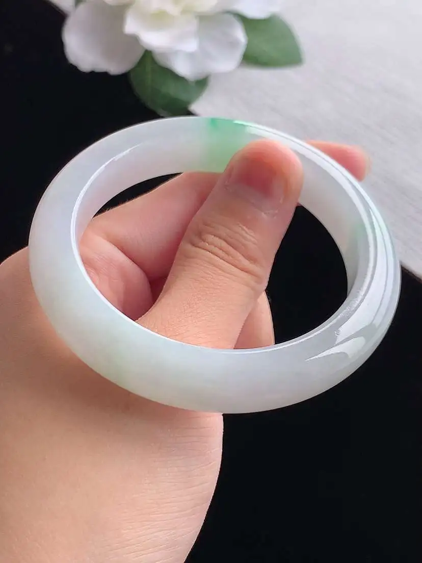 a货翡翠老坑冰种飘阳绿正装正圈手镯53-54圈口  尺寸53×11×8.8mm 重量54.66g 0924