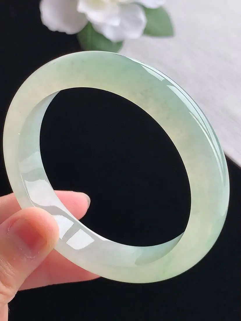 a货翡翠老坑冰种晴水正装正圈手镯56-57圈口 尺寸56.2×12.3×8.2mm 重量58.96g