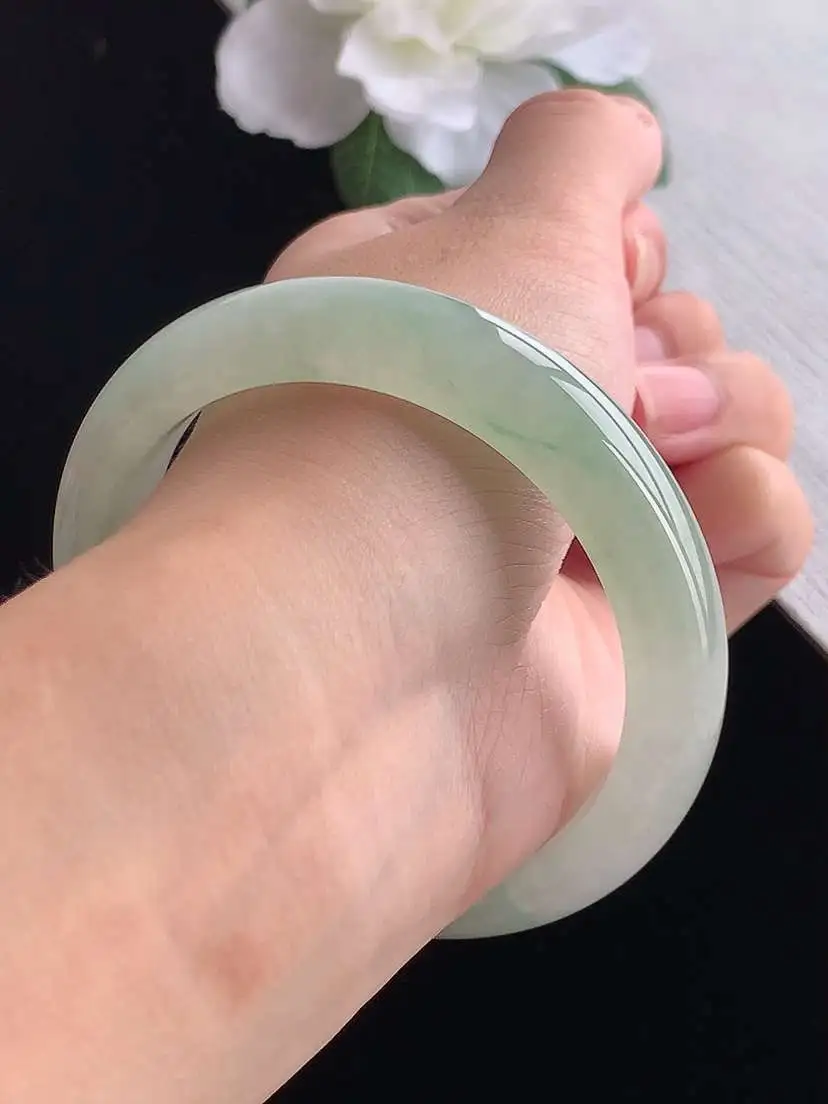 a货翡翠老坑冰种晴水正装正圈手镯56-57圈口 尺寸56.2×12.3×8.2mm 重量58.96g 0924