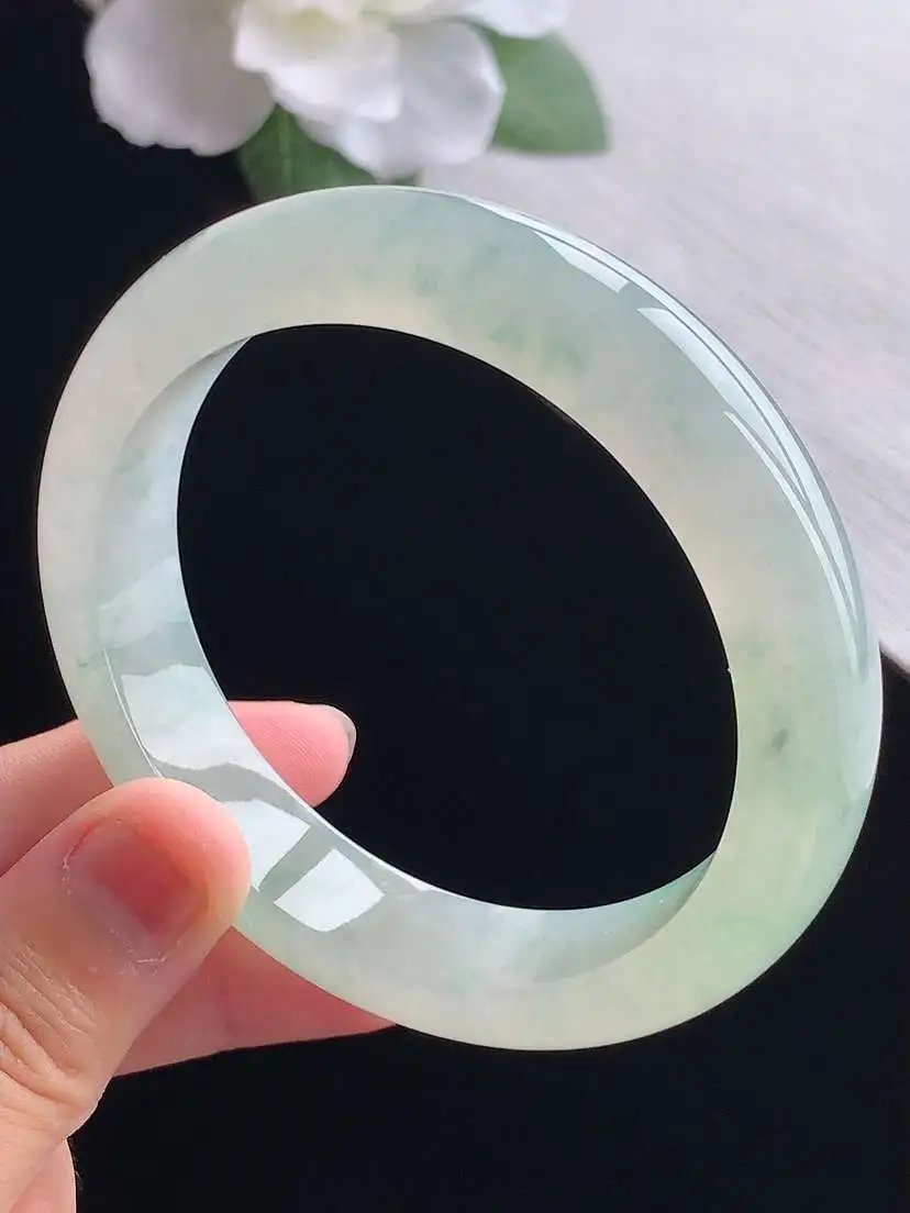 a货翡翠老坑冰种飘花正装正圈手镯57-58圈口  尺寸57.2×13×8.3mm 重量65.33g 0924