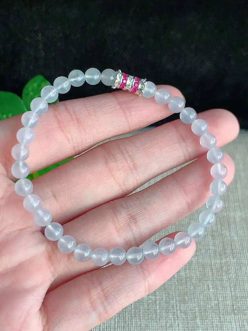 a货翡翠老坑冰种白月光圆珠佛珠手串34颗  尺寸5mm 重量9.00g 0926