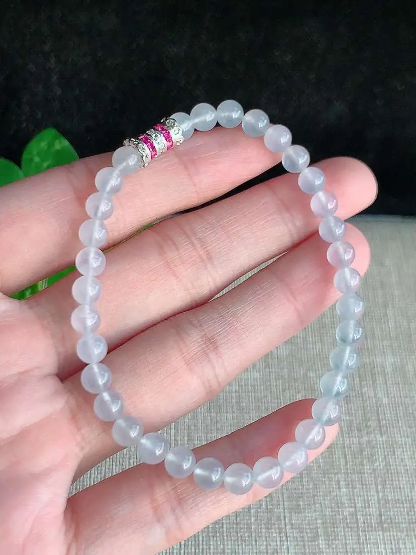 a货翡翠老坑冰种白月光圆珠佛珠手串34颗  尺寸5mm 重量9.00g 0926