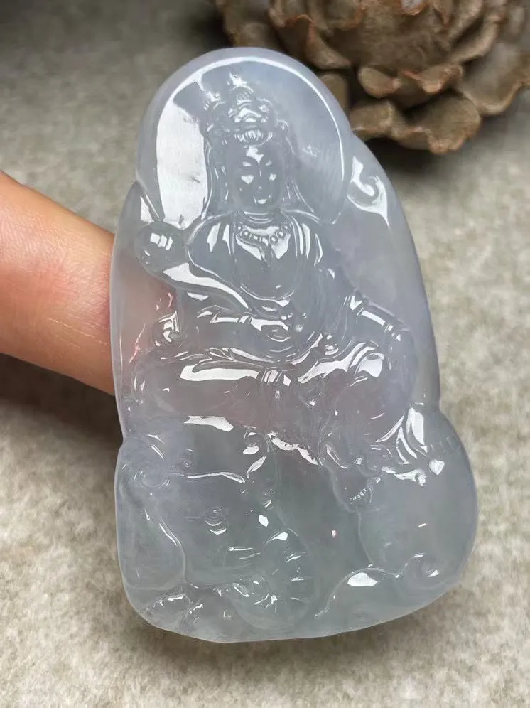 冰种【普贤菩萨】吊坠，种水好，玉质细腻 ，卖相好.